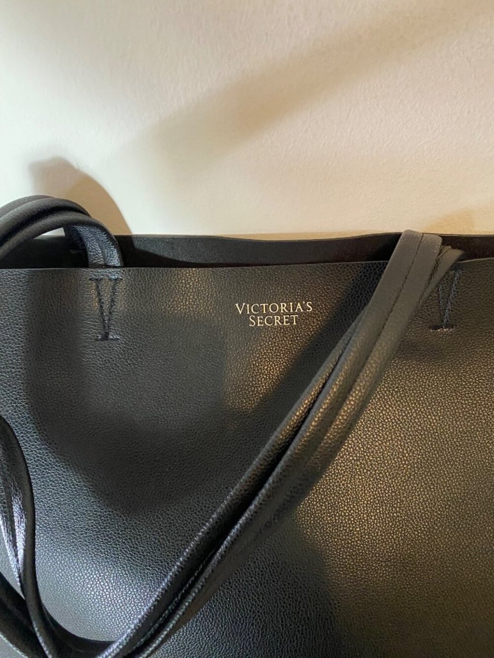 Victorias Secret Black Faux Leather Tote Bag Large Shoulder Handbag - Picture 3 of 6
